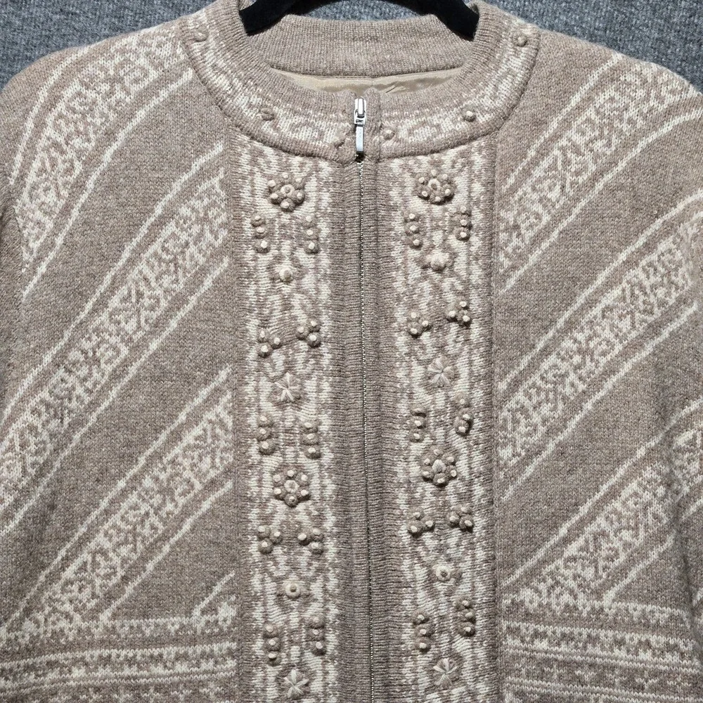 Pendleton Women's 100%‎ Lambswool Full Zip Lined Sweater Jacket Tan Large Nordic